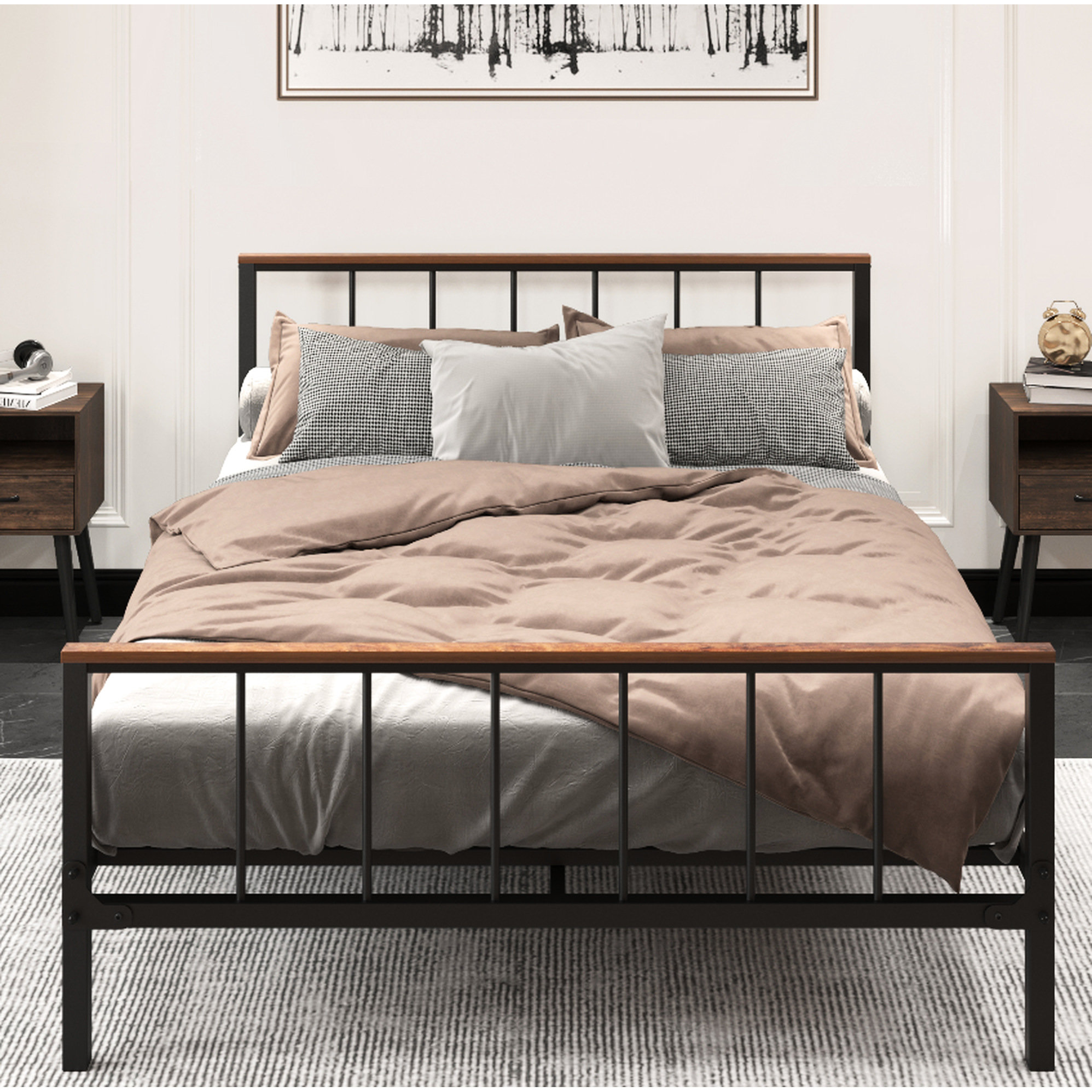Latitude Run® Metal Platform Bed Frame With Headboard, Queen, Metal, No ...