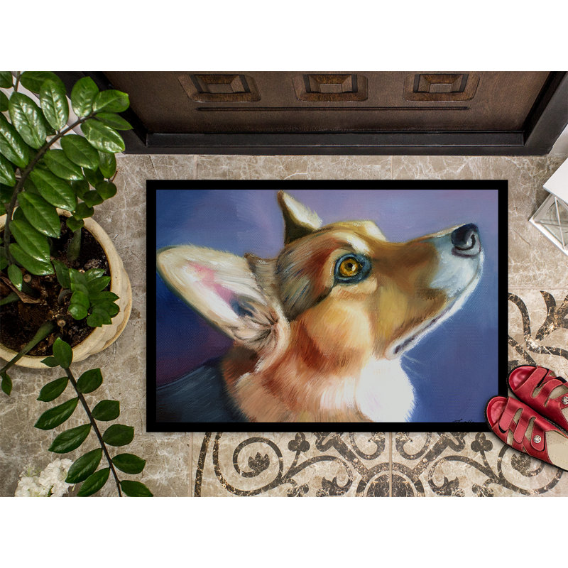 Paillasson d’extérieur antidérapant whipholt Corgi dévotion, Rectangle 1 pi 6 po x 2 pi 3 po