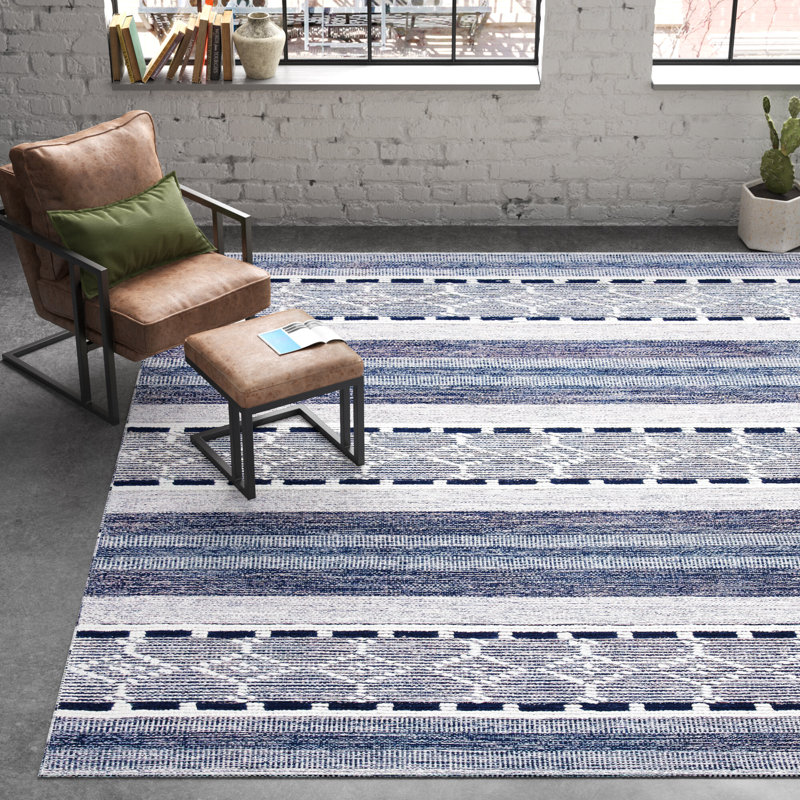 Adalyn Southwestern Handmade Flatweave Navy/Ivory Area Rug, Rectangle 6' x 9'