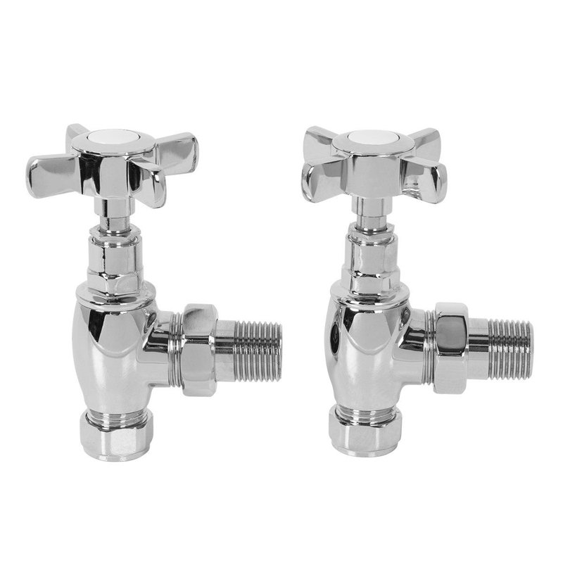 Angled Radiator Valves Traditional Cross Manual Rad 15Mm X 1/2" Chrome Pair