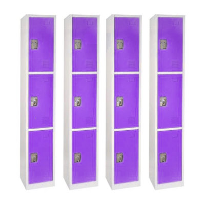 Casier 3 portes 72 po x 12 po x 12 po en acier à 3 portes avec serrure à clé - Rangement pour employés, étudiants, salle de sport, lieu de travail - Comprend des crochets, une ventilation et un porte-carte - Assemblage facile