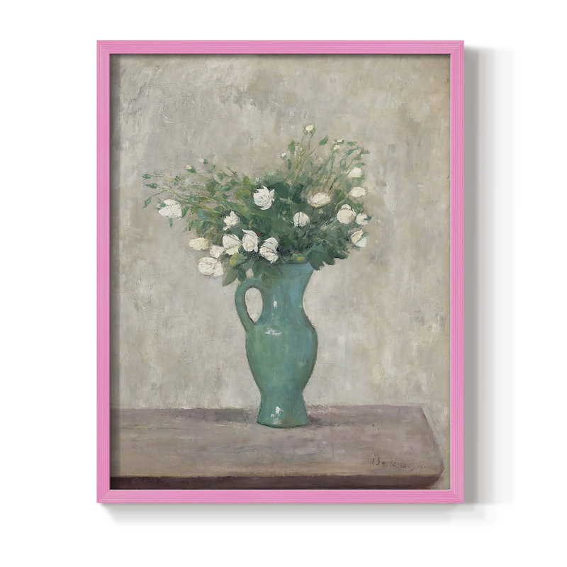 Impression florale rétro encadrée en bois massif, H 15 po x l 12 po, Rose