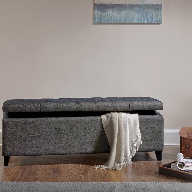 Banc de rangement capitonné à fermeture douce, Charcoal, Dark Grey, Black
