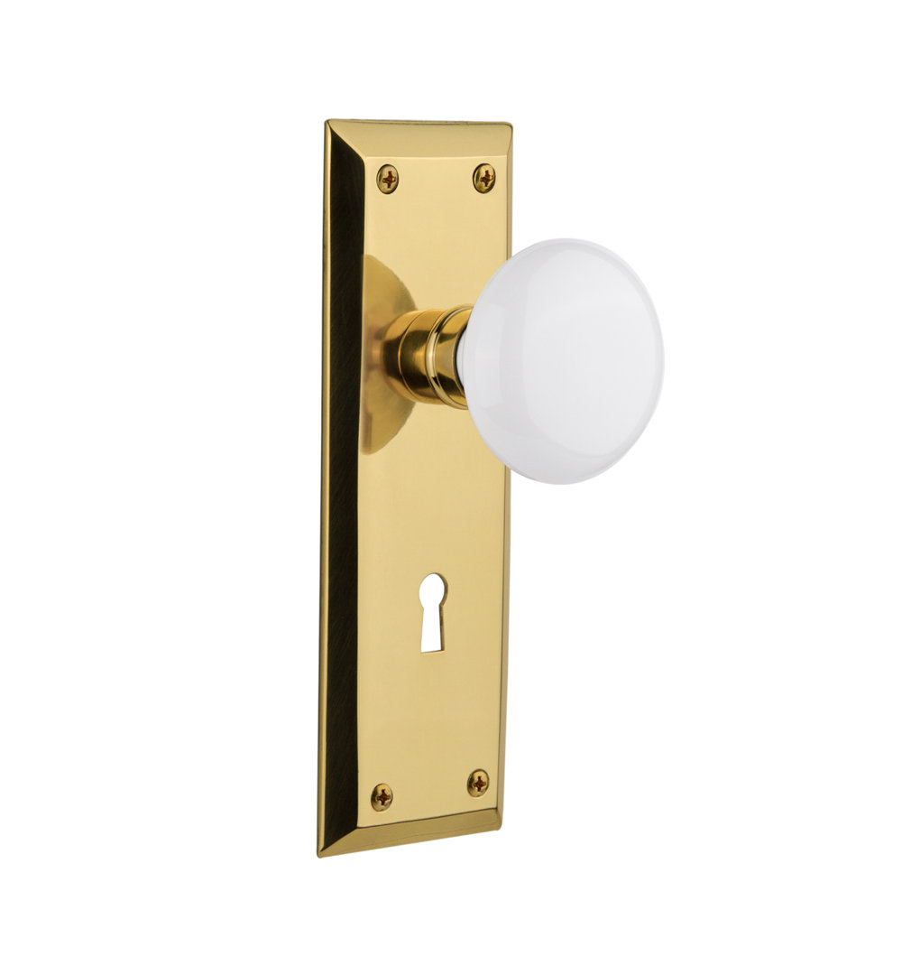 New York Plate with Decorative Keyhole and White Porcelain Door Knob Nostalgic Warehouse 