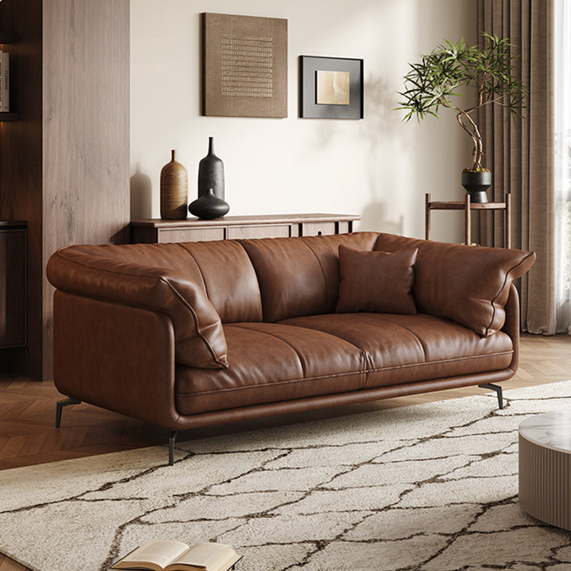 Canapé standard en cuir véritable brun