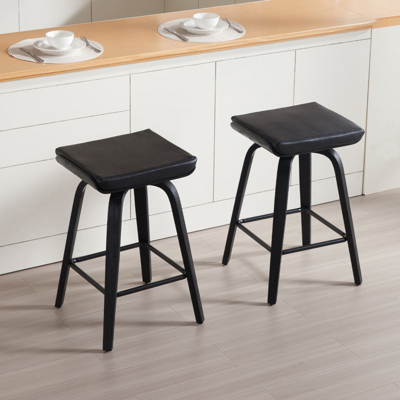 Modern Upholstered Swivel Counter Stool With Wood Frame,Counter Height Bar Stool For Kitchen Island,Coffee Bar, Black