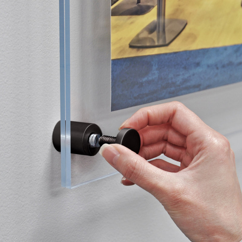 Floating Acrylic Wall Frame with Black Stand Off Caps: 24" x 36" Graphic Size, Overall Frame Size: 28" x 40"
