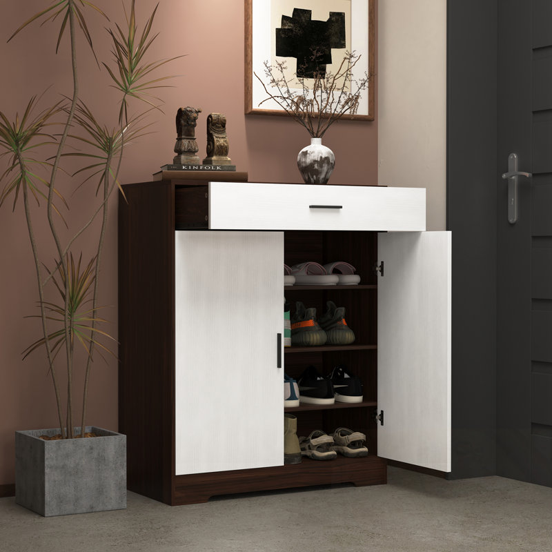 2-Doors Shoes Cabinet with Adjustable Shelves and one drawer, Walnut