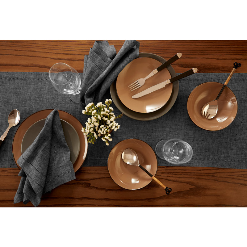 Milan - 100% Pure Linen Table Runner, Charcoal Grey, 48" x 14"