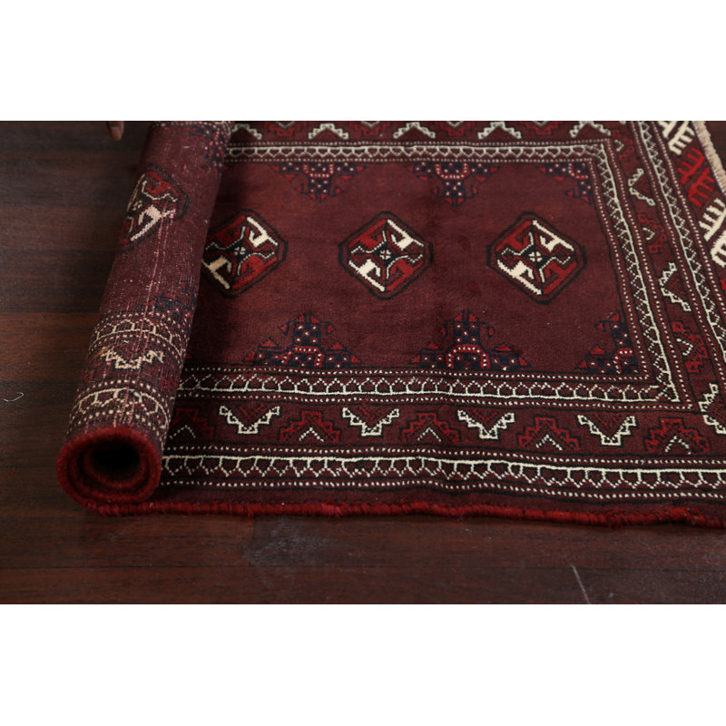 Tapis brun en laine noué à la main de conception unique 2 pi 9 po x 3 pi 10 po Zamo