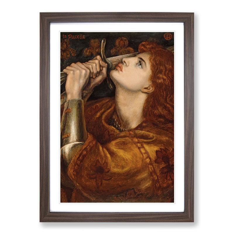 Joan of Arc by Dante Gabriel Rossetti - Picture Frame Painting on MDF, Walnut, 36cm H x 27cm W x 2cm D