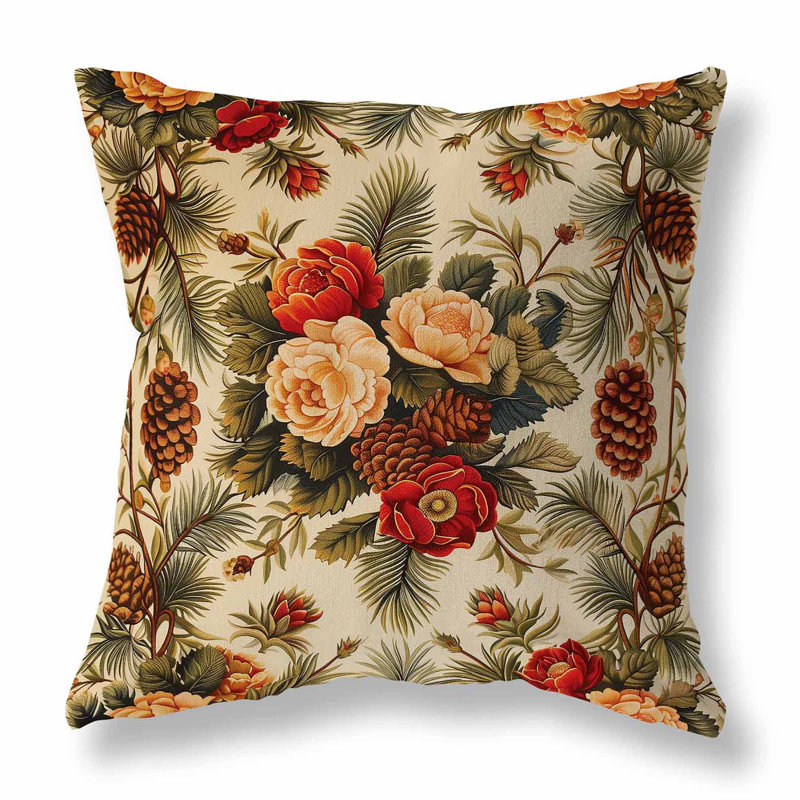 Woodland Winter Florals intérieur / extérieur 26 x 26, Carré 26 po, Rouge / Beige
