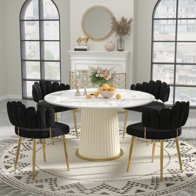 Ensemble de table de salle à manger ronde en pierre frittée et chaises en velours 2/4/6, ensemble moderne pour la salle à manger et la cuisine