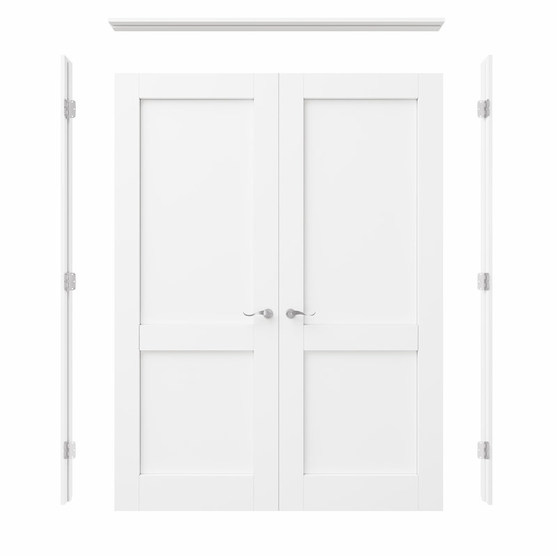 Portes françaises à 2 panneaux avec poignées et poignée, Argent argent, 48 po x 80 po
