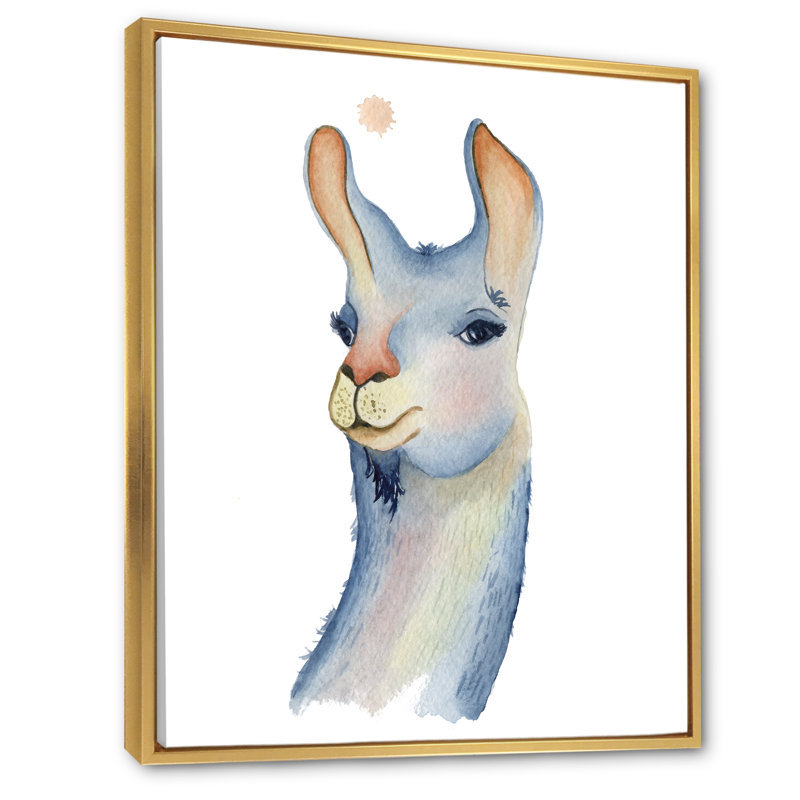 Adorable personnage de lama III - peinture, H 32 po x l 16 po x P 1 po, Cadre flottant doré