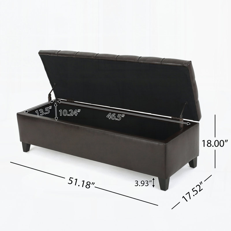 Ottoman Bench With Storage,Rubber Wood Legs, Dark Brown
