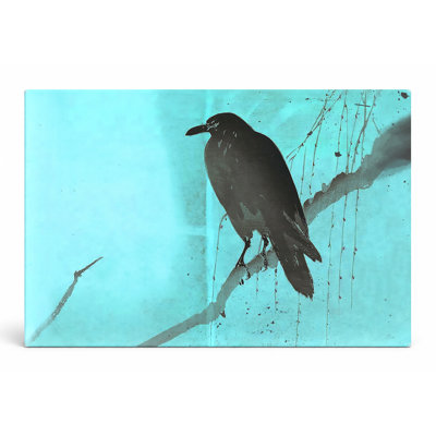 Corbeau noir sur branche - paysage, art mural sur toile