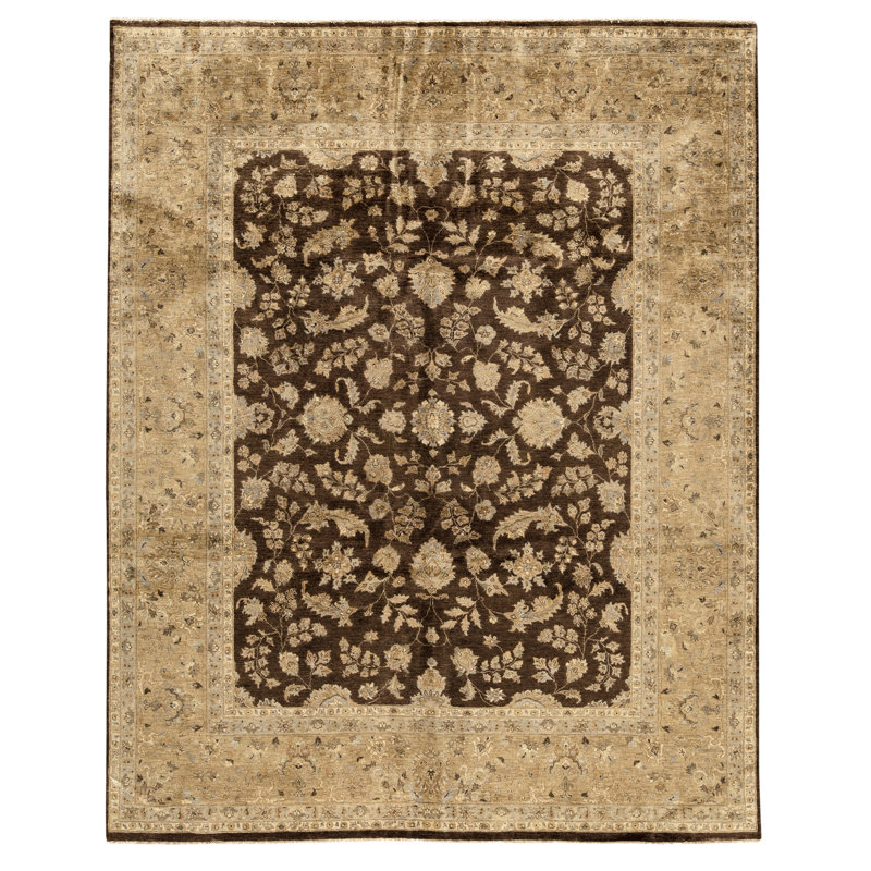 Hand Knotted Wool Area Rug in Brown/Gold