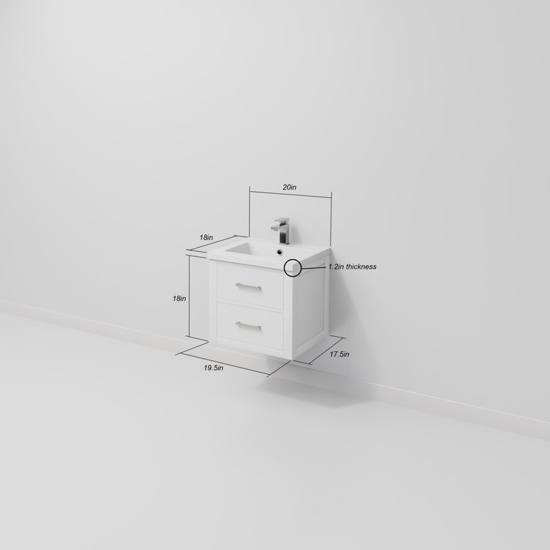 Meuble-lavabo simple en acrylique l 20 po x P 18 po Castor, Blanc