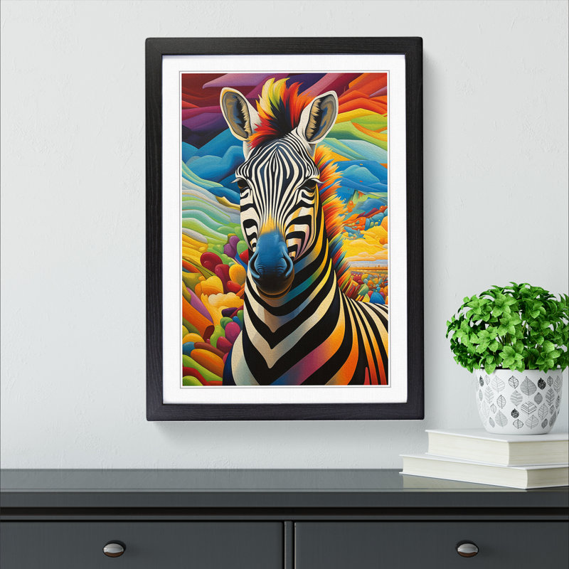 XYZ-FRM-V1223-1738 Zebra Modern - Single Picture Frame Print on Wood, 46cm H x 34cm W x 2cm D, Black 