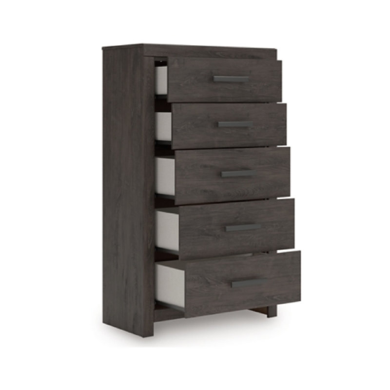 Grande commode Peny, 5 tiroirs profonds avec longues poignées, noir anthracite