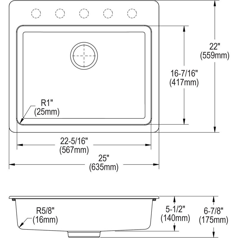 Quartz Classic 25" x 22" x 5-1/2" Drop-In Kitchen Sink with Drain Assembly and Basket Strainer, White