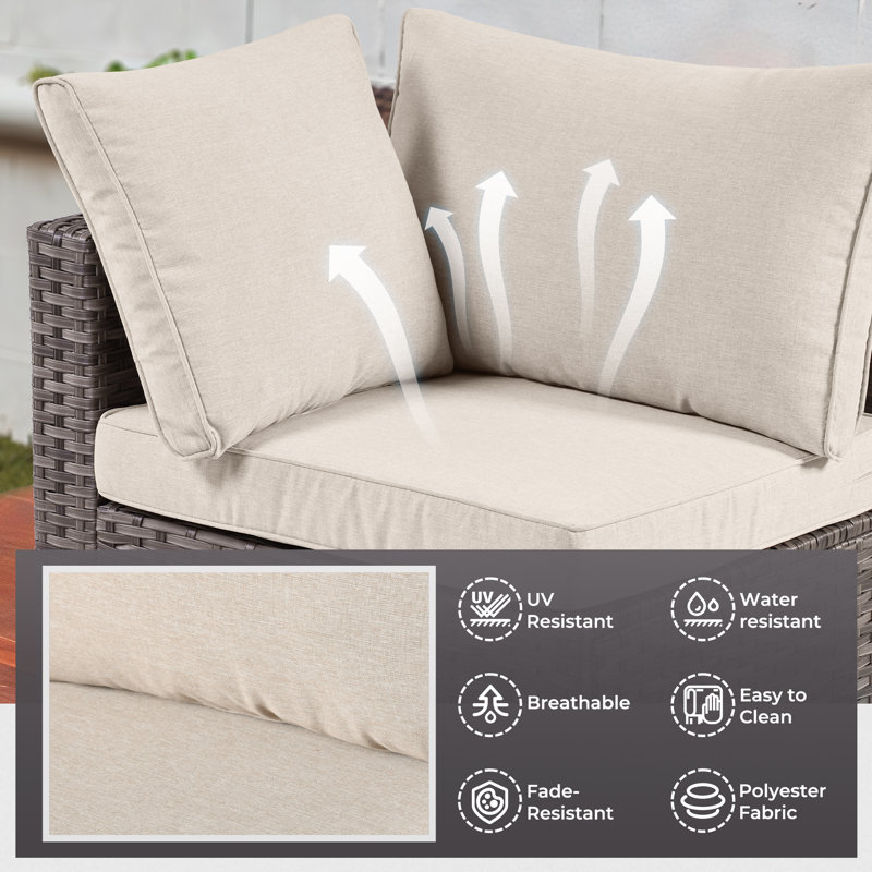 Premium All-Weather Wicker 6 - Person Modular Patio Conversation Sets with Cushions, Beige