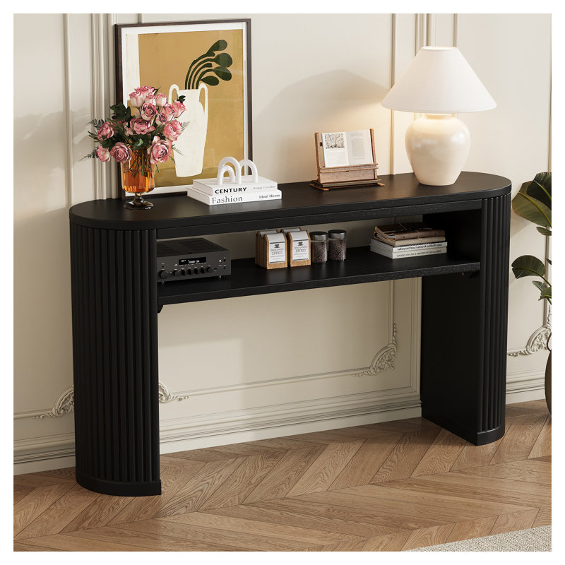 Console Trexm rustique avec pieds cannelés - Finition noire, table d'entrée en bois massif et panneau de fibres à densité moyenne pour les couloirs de ferme