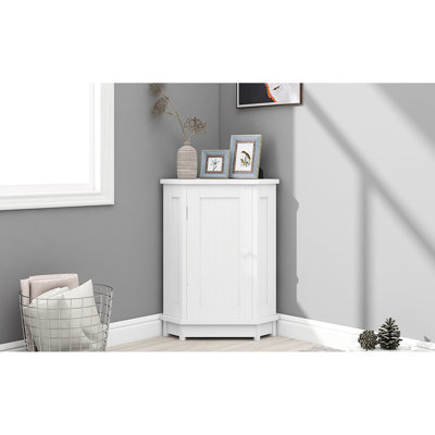 Élégante armoire de salle de bain blanche - Conception triangulaire, tablettes réglables pour un look chic, étagères de commode modernes, spacieuses et pratiques