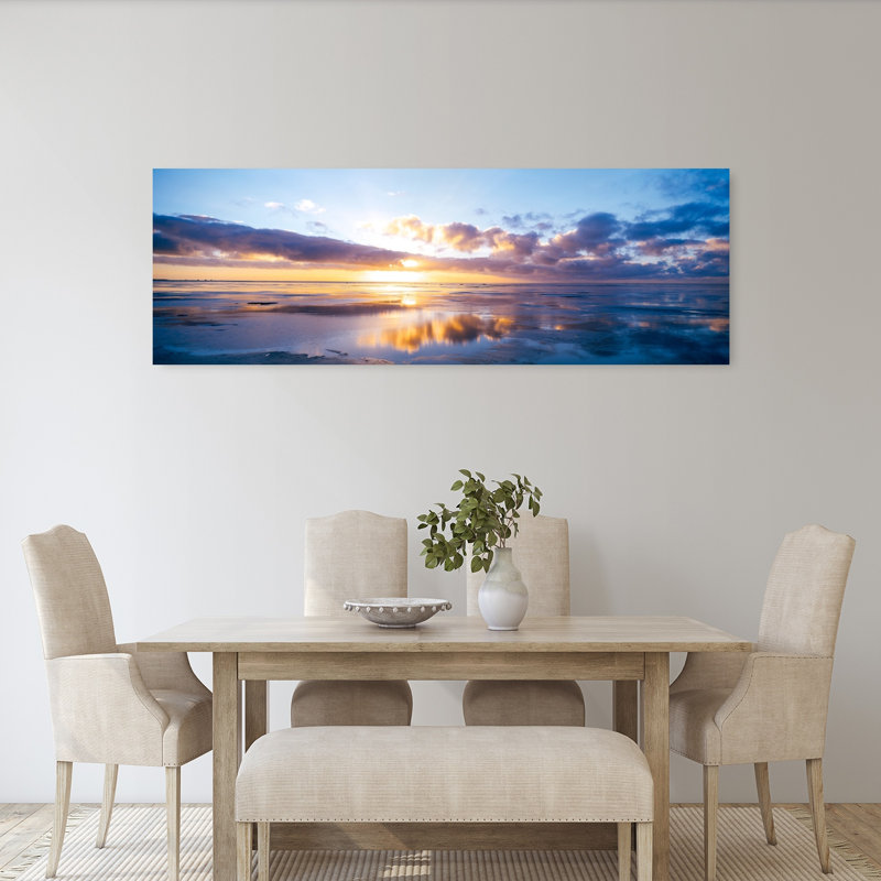 Lever de soleil sur la plage, mer du Nord, Allemagne, art abstrait côtier, H 20 po x l 60 po