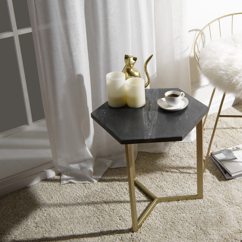 Table de bout avec plateau Finian, Noir, Laiton antique