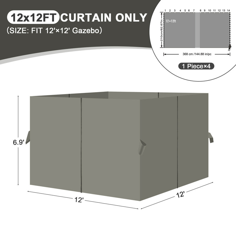 Paroi latérale en polyester pour pavillon de jardin Aoodor, gris, H 82,7 po x l 144 po x P 144 po