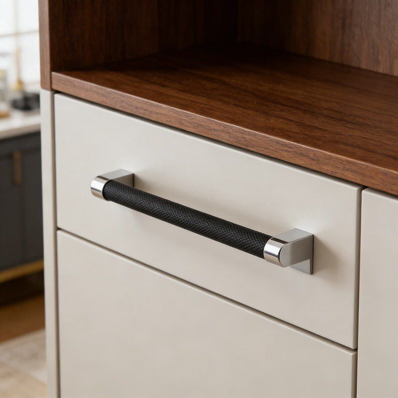 Paquet de 10 poignées d'armoire de cuisine, centre de trou de 5 pouces (128 mm), poignées de tiroir moletées en noir mat et chrome poli, quincaillerie d'armoire durable pour la mise à niveau des meubles de bricolage