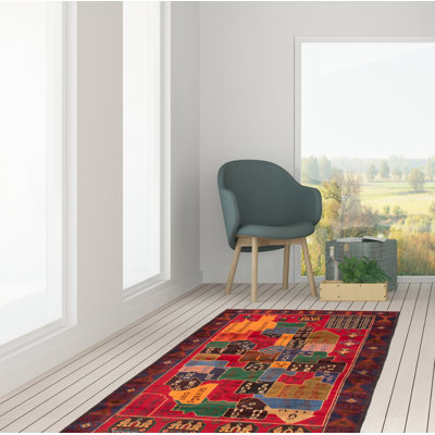Tapis rouge noué à la main 3 pi 8 po x 6 pi 1 po Teimani