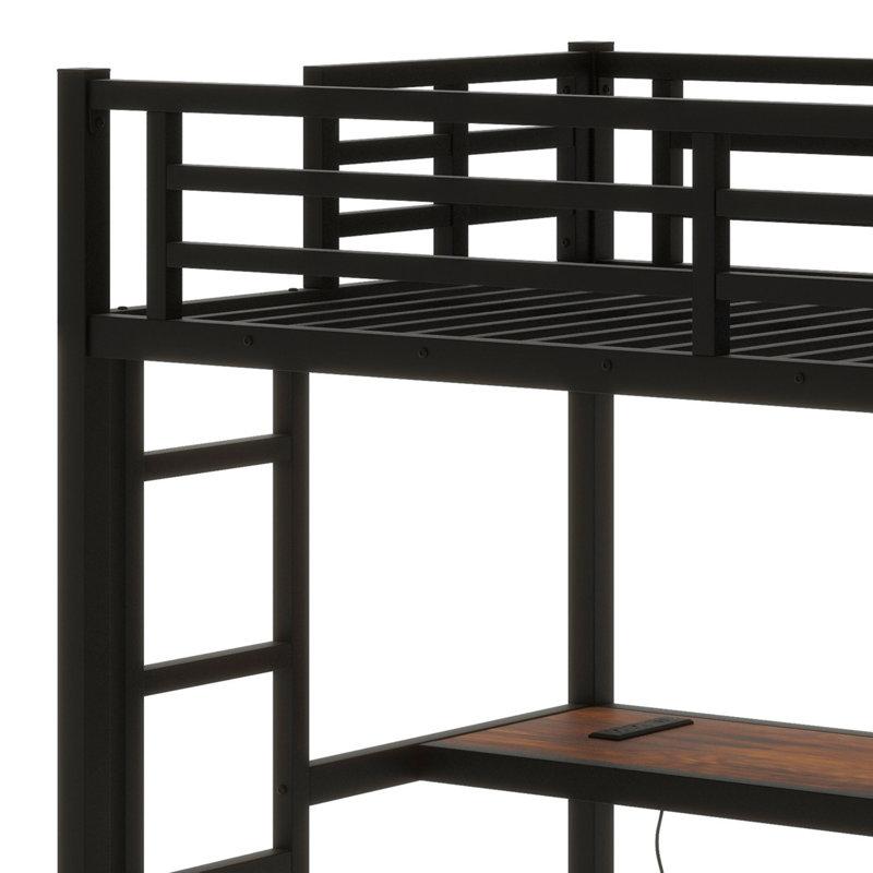 Metal Loft Bed With Power Outlet And LED Lighted