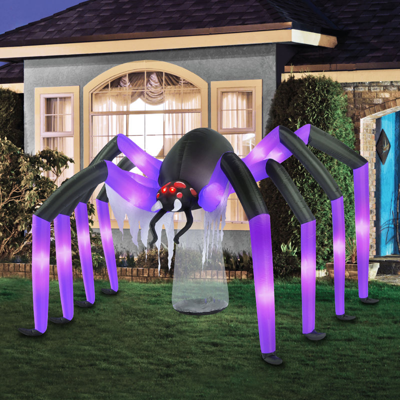 Giant Purple and Black Inflatable Halloween Spider with LED Lights