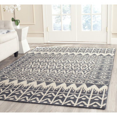Tapis gris anthracite en laine / coton noué à la main Alimatou