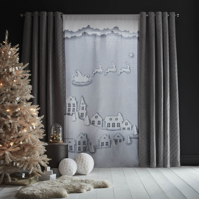 Santas Chirtsmas Rooftops Winter Scene Curtain Panel