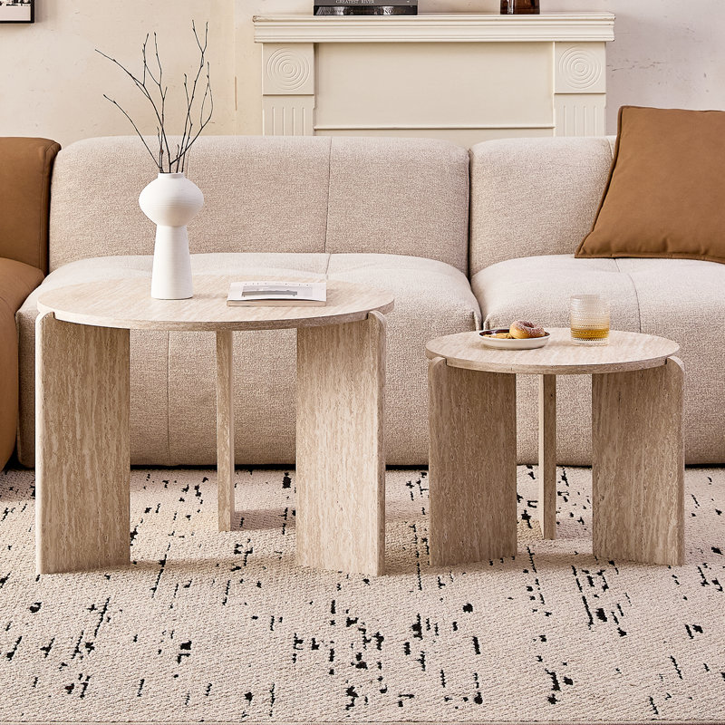 Round Nesting Coffee Tables Set Of 2 For Living Room [Interchangeable Height] Mid Century Modern Circle Side Table For Bedroom, Apartment