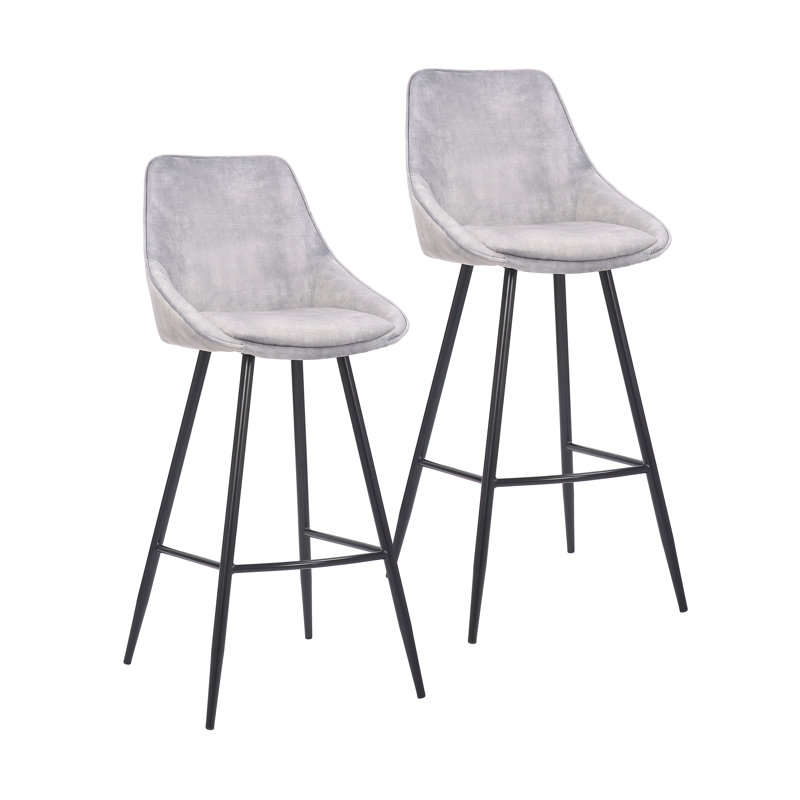 Upholstered Counter Stool with Metal Frame, Grey