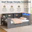 Lit plateforme en bois gris, bureau de chargement avec tiroirs de rangement-1647238910-1647238911