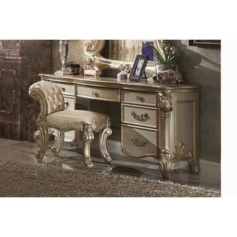 Vendome 7-Drawer Vanity Desk, Gold Patina