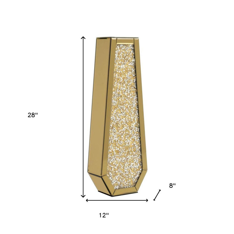 Vase de plancher en cristal doré 24 "avec faux cristaux