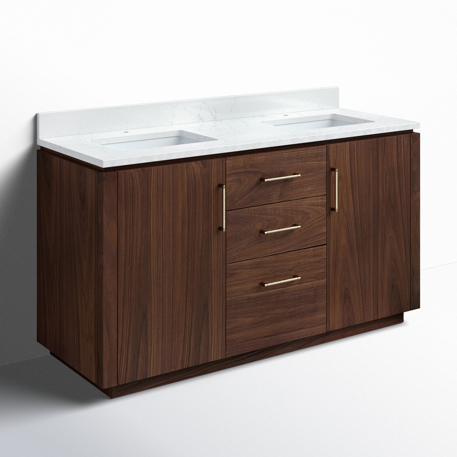 Cloverfield 60'' Double Bathroom Vanity, Natural Walnut, Gold