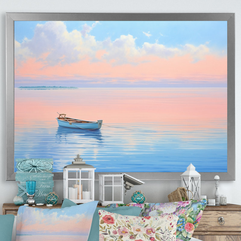 «Boat Harmonious Horizon I», reproduction d'art sur toile, H 16 po x l 32 po x P 1 po, Cadre simple argenté