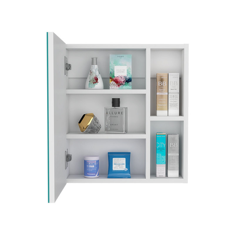 Pharmacie avec miroir, cinq tablettes internes, Blanc