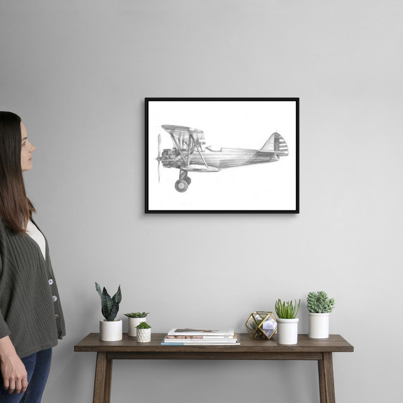 «Technique de vol I» par Ethan Harper - reproduction de dessin, Cadre noir, H 14 po x l 18 po x 1,75 po