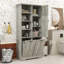 Armoire de rangement autoportante en bois avec tablettes réglables et paniers à linge inclinables-361453900
