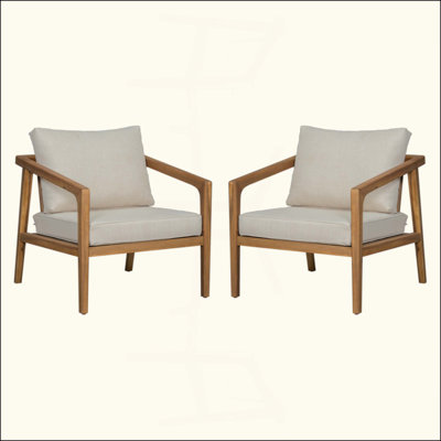 Ensemble de 2 fauteuils club en bois d'acacia durable avec coussins résistants aux intempéries pour une assise confortable