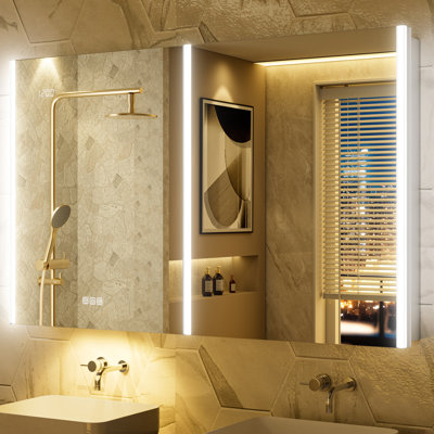 48"W Smart LED Medicine Cabinet Mirror with Lights, Anti-Fog , Night Lamp, Adjustable 5X Magnifying, USB Power Outlet and Clock
